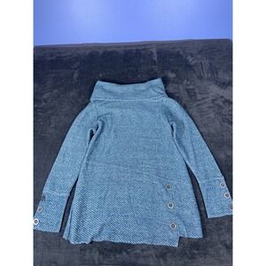 Womens Soft Surroundings High Folding Cowl-neck Teal Sweater Size Small S
